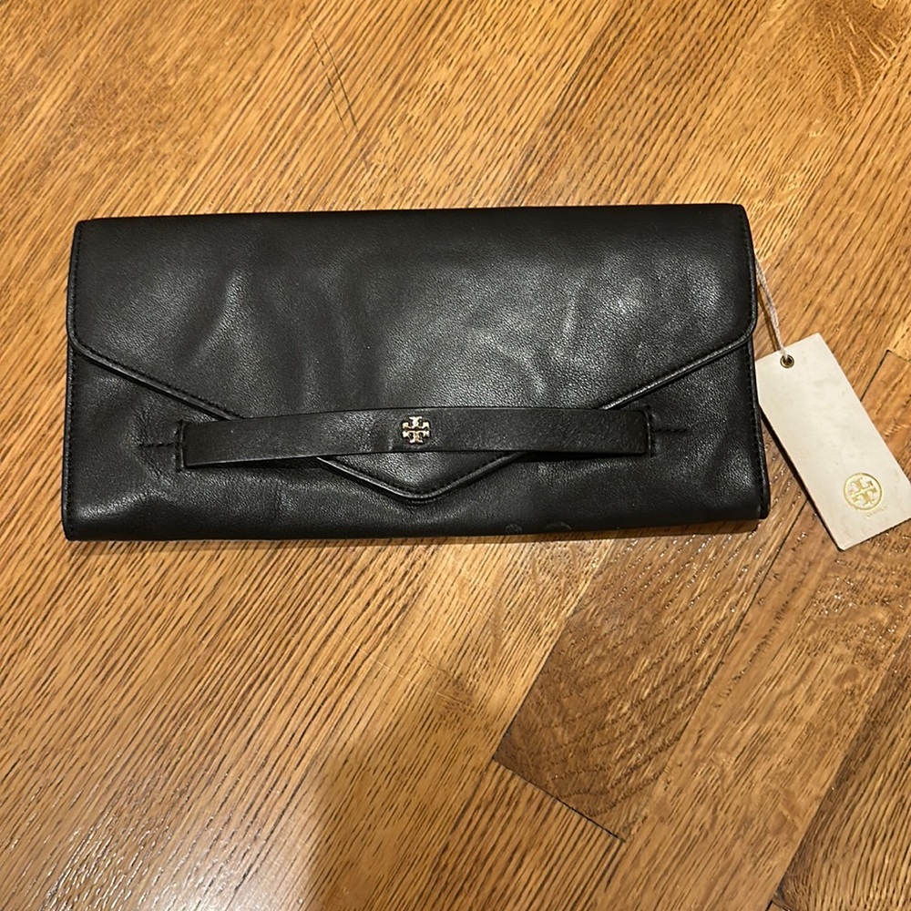 Tory Burch black leather clutch
